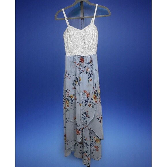 As U Wish Dress Sleeveless Faux Wrap Hi Lo Sundress Crochet Blue Small Romantic - Picture 3 of 5